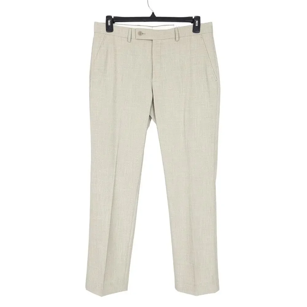 Calvin Klein Mens Slim Fit Dress Pants 40x30 Taupe Solid Sharkskin Stretch NWT